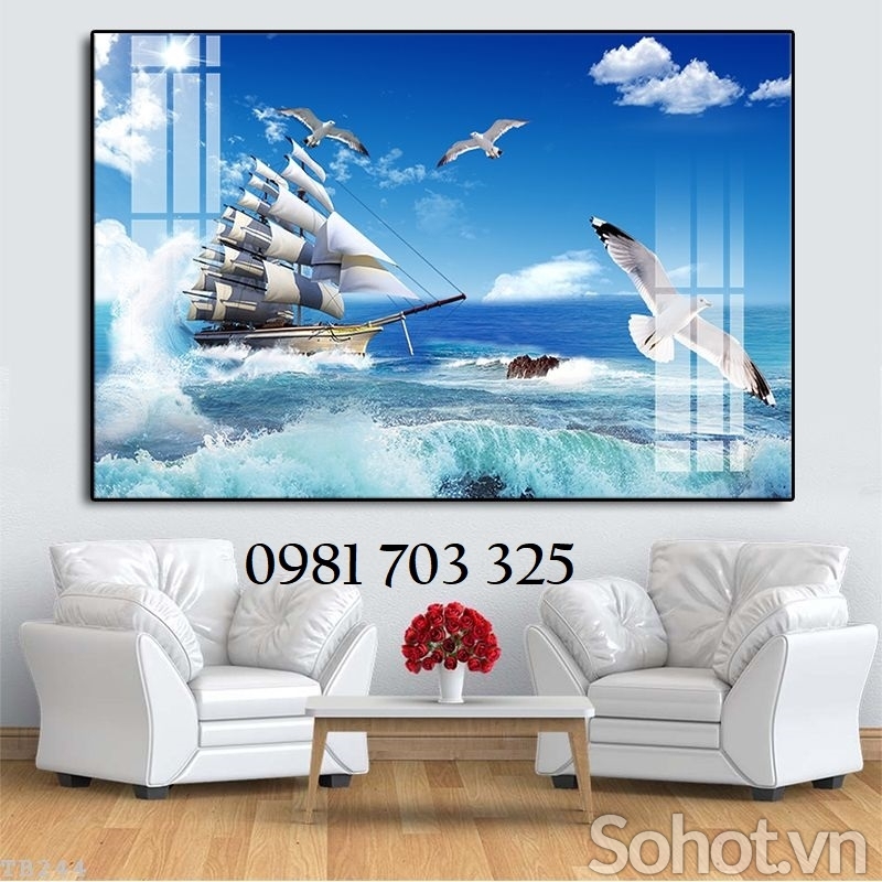 Tranh gạch 3D thuyền buồm phong thủy