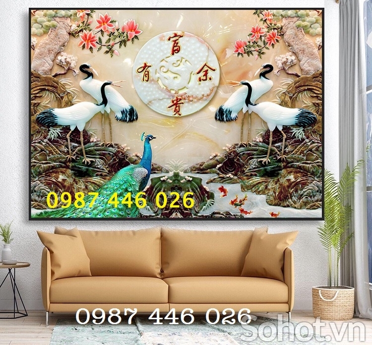 Tranh gạch men chim hạc, tranh tường HP08822