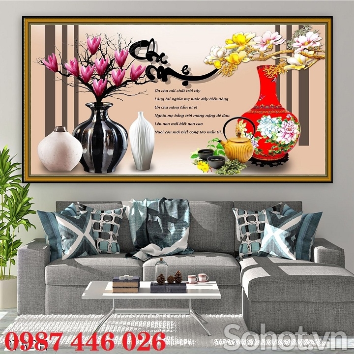 Gạch ốp tường tranh bình hoa Hp78