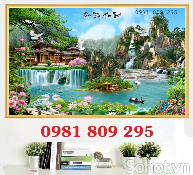 Tranh gạch men hồ sen 3d HP8656