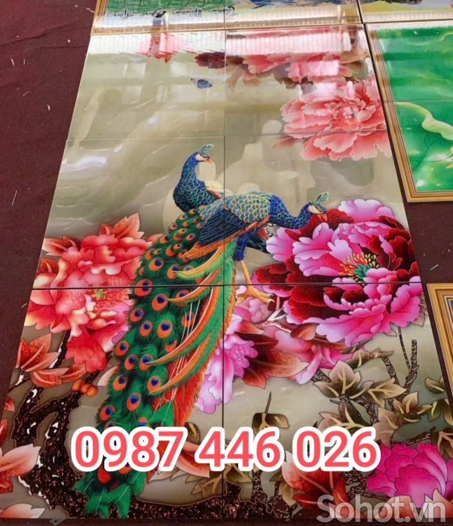 In gạch tranh chim công 3d HP7822