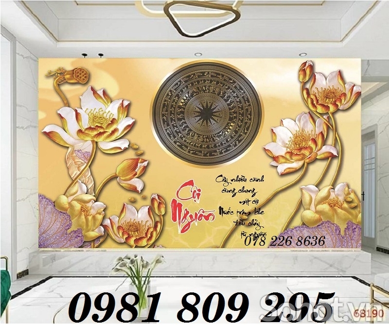 Gạch tranh 3d hoa sen trống đồng Việt Nam