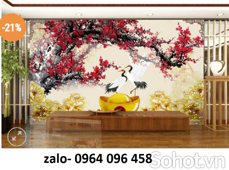 Tranh gạch ốp tường cành đào 3d - 245XC