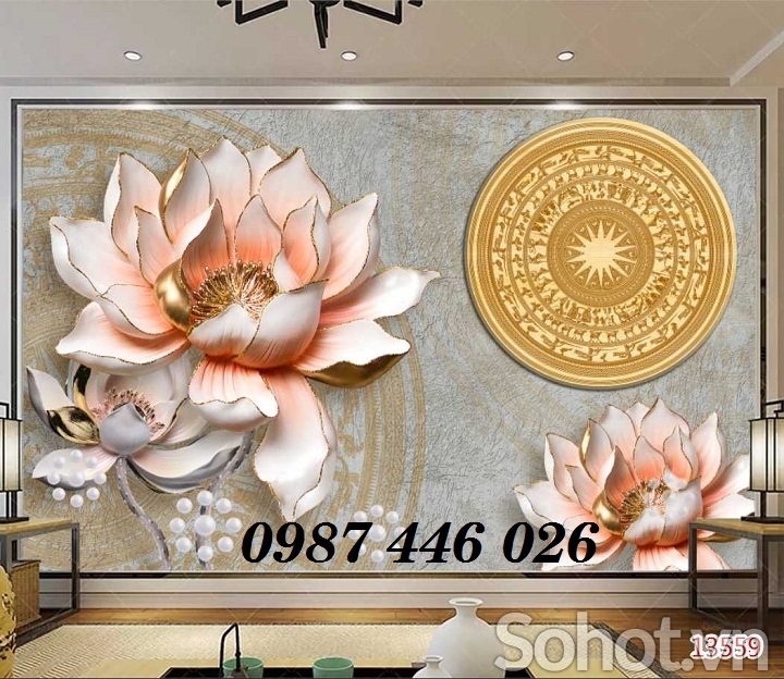 Gạch tranh hoa sen 3d đẹp HP08382