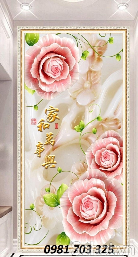 Tranh gạch đẹp hoa khổ đứng 3D