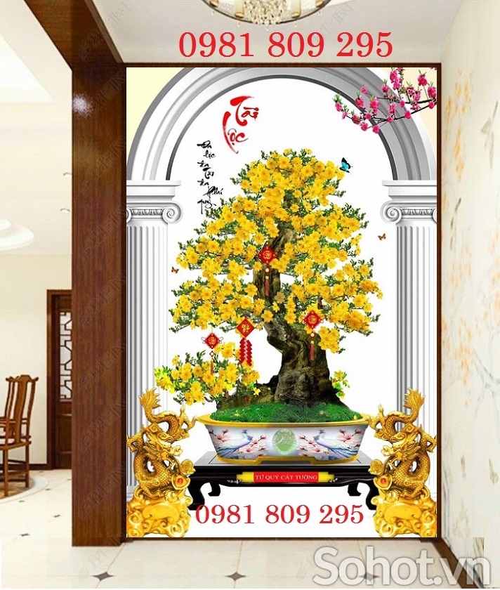 Tranh hoa mai , gạch tranh 3d hoa mai