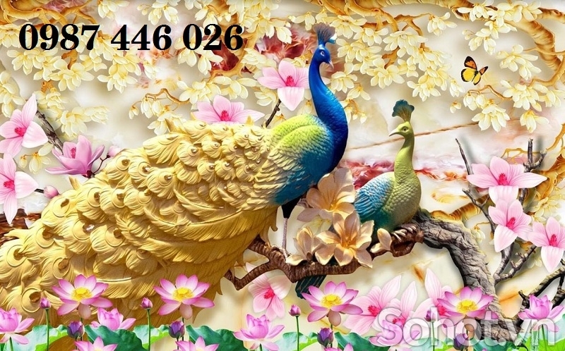 Gach 3d tranh chim công HP722