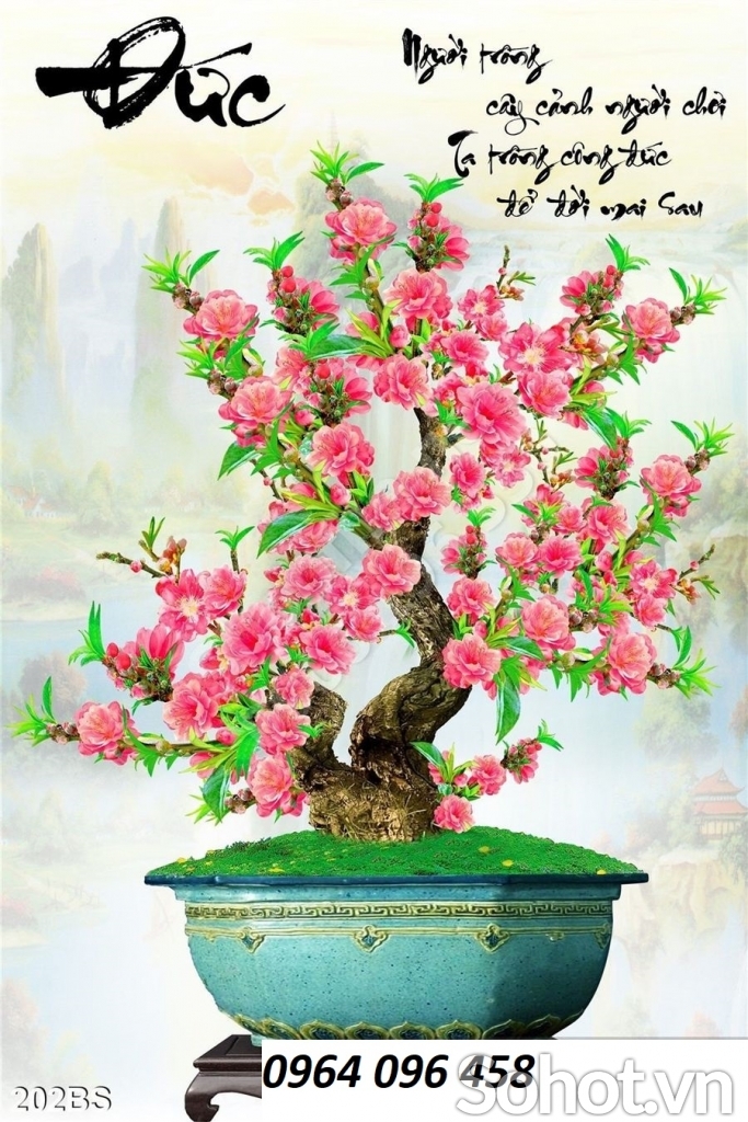 Tranh gạch ốp tường hoa đào 3d - VC422