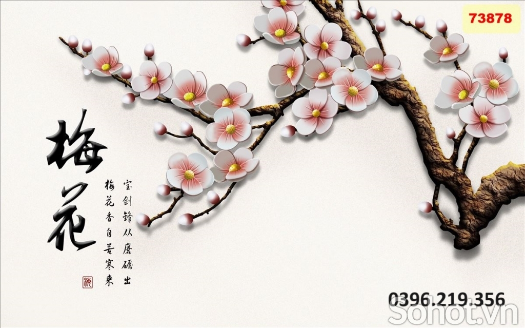 Tranh gạch hoa đào 3D trang trí đẹp