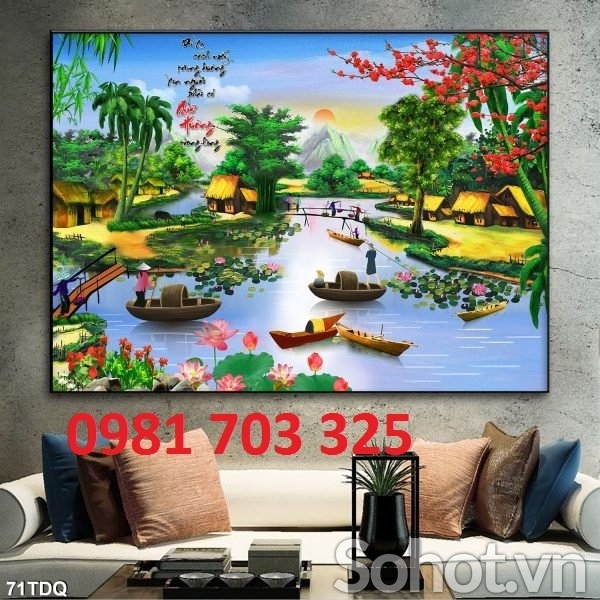 Tranh gạch 3D đẹp cảnh làng quê