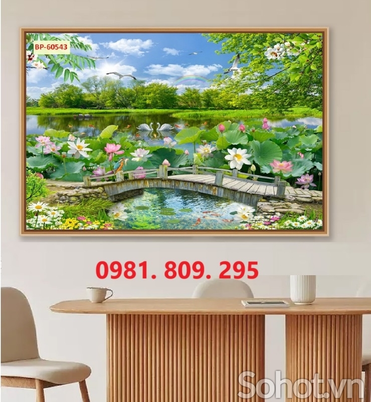 Tranh gạch 3d ốp tường hoa sen đẹp