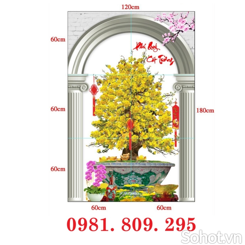 Tranh gạch hoa mai khổ đứng 3d