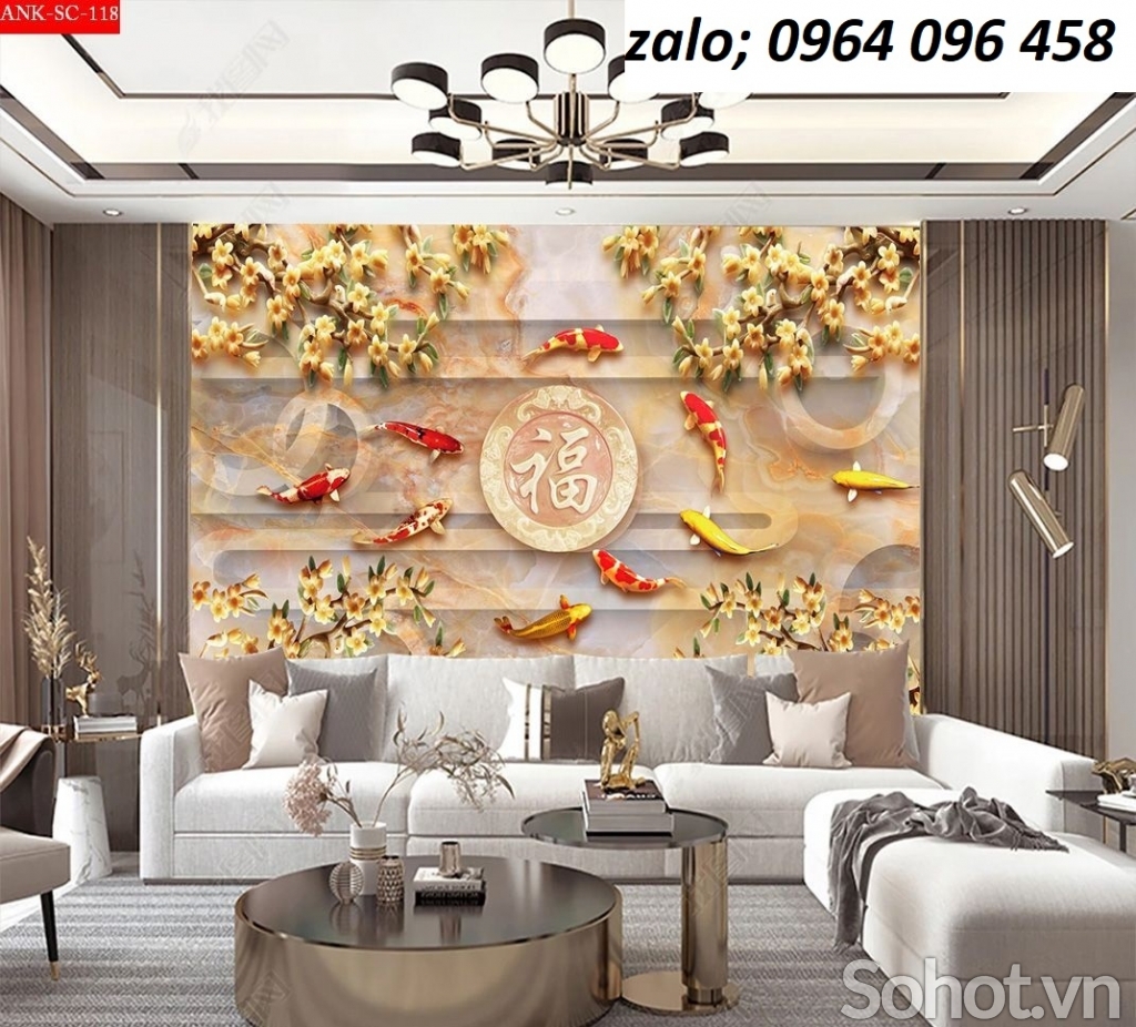 Tranh gạch 3d cá chép phong thủy - MXVC3