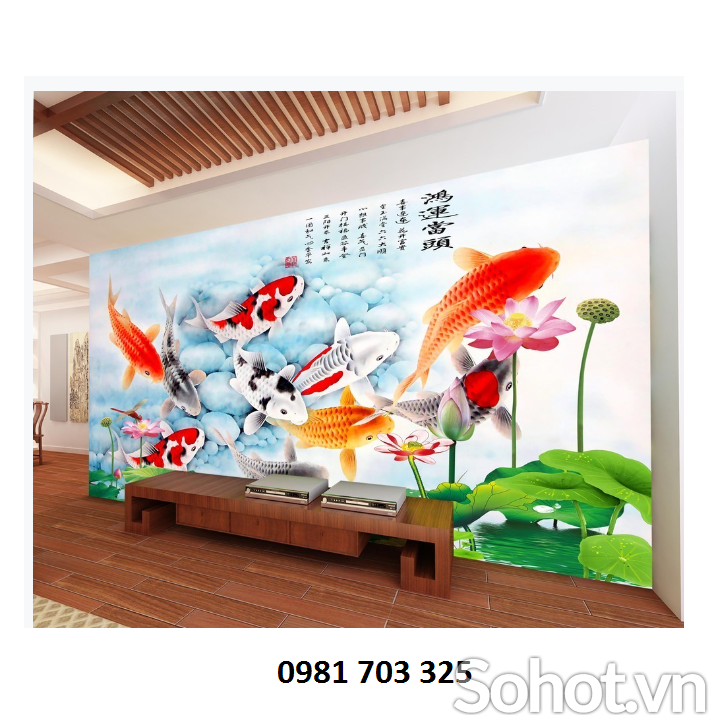 Tranh gạch 3D cá chép - tranh phong thủy