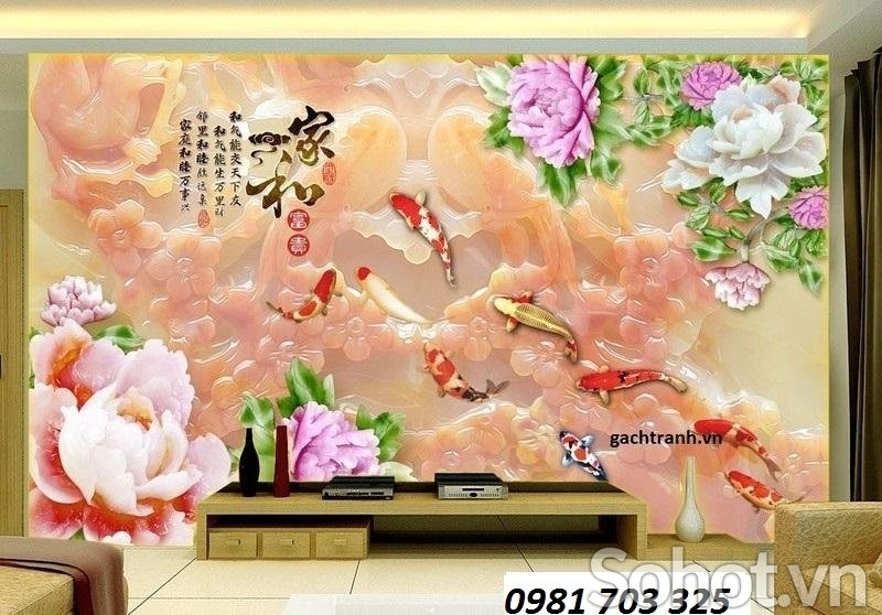 Gạch tranh hoa mẫu đơn 3d đẹp