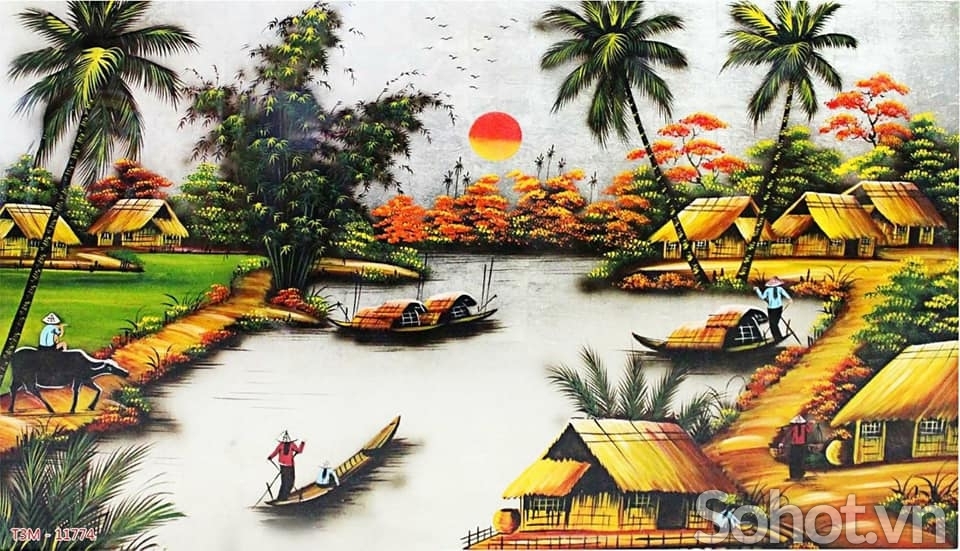 Tranh gạch 3d phong cảnh đồng quê - 77CVV
