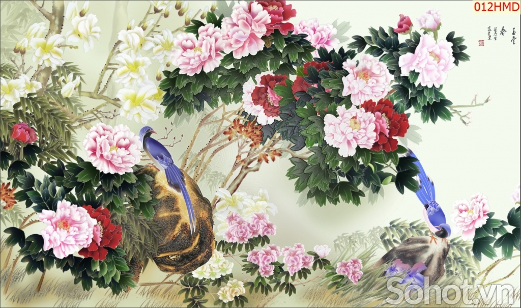 Tranh họa tiết hoa mẫu đơn