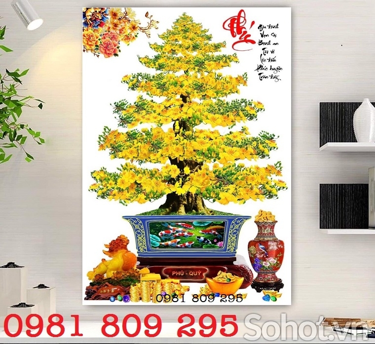 Gạch ốp tường 3d hoa mai chữ phúc
