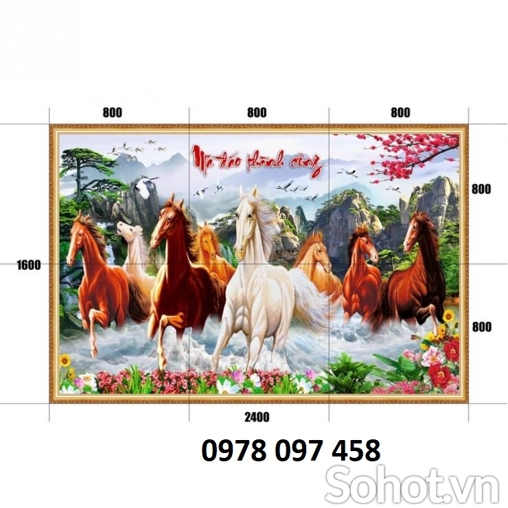 Tranh phòng khách - tranh 9 chú ngựa