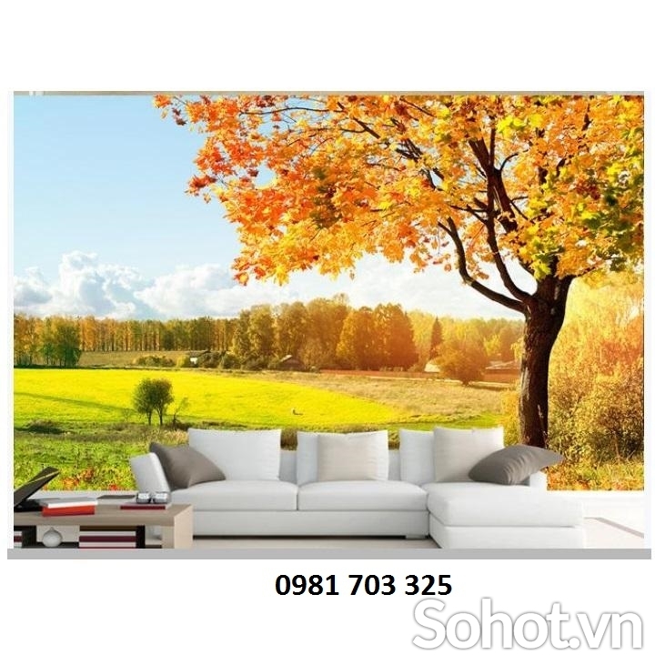 Tranh lá vàng- gạch tranh trang trí phòng khách