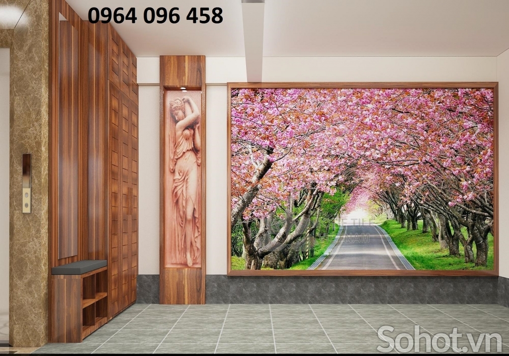 Gạch 3d tranh ốp tường hoa đào - DCV54