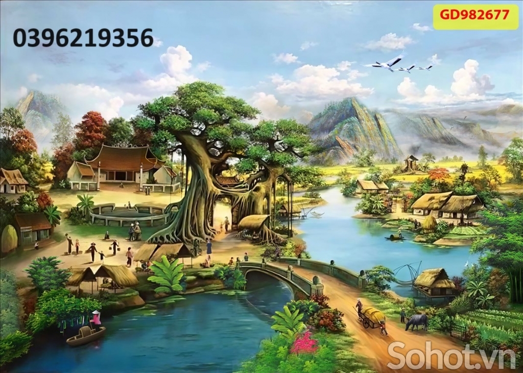 Tranh gạch đồng quê đẹp