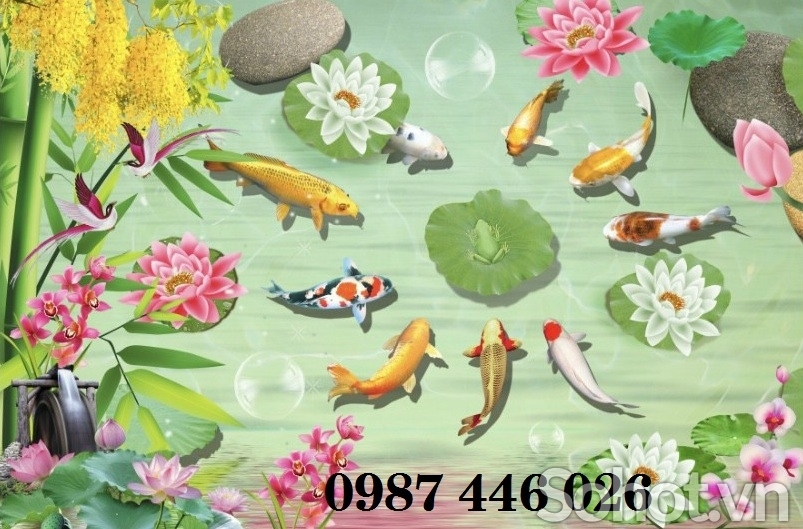 Tranh gạch men cá chép vàng đẹp 3d HP9232