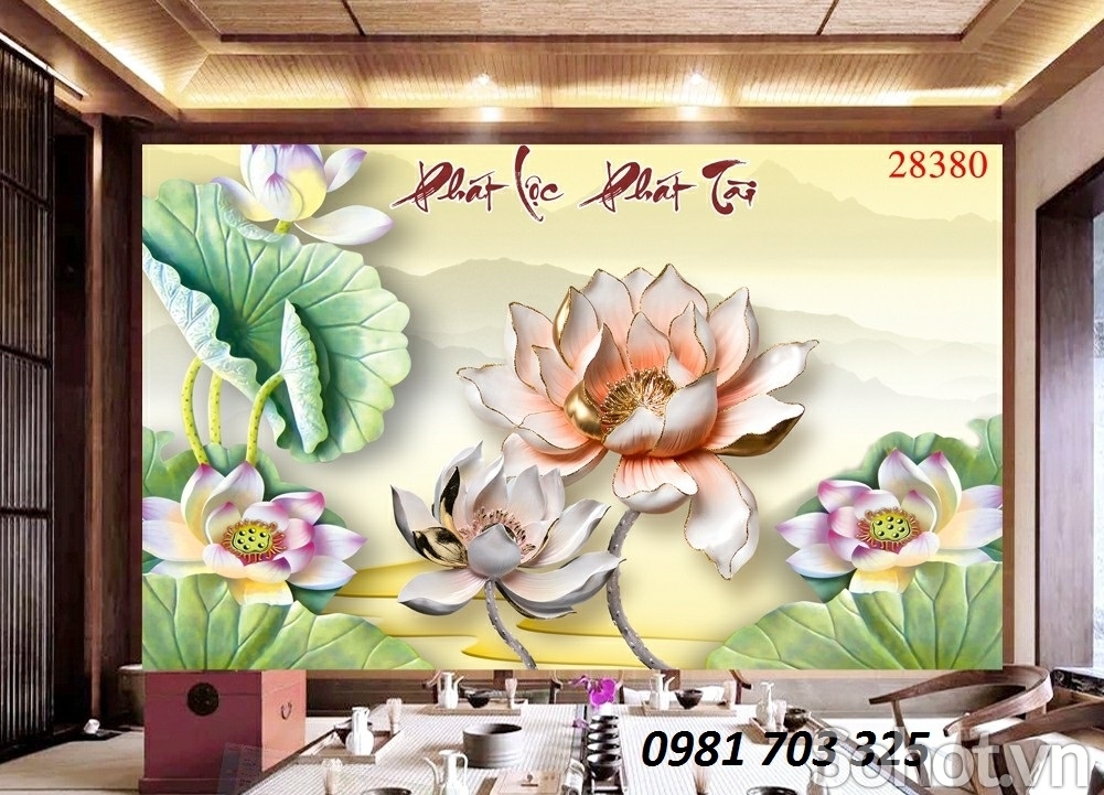 gạch tranh hoa sen- tranh trang trí phòng