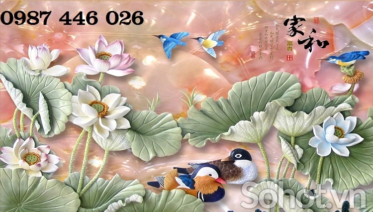 Tranh gạch men hoa sen 3d HP9834