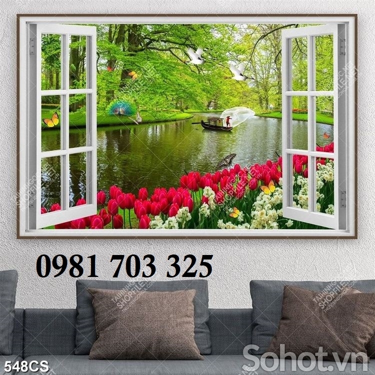Gạch tranh cửa sổ dán tường
