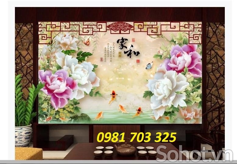 tranh hoa mẫu đơn- tranh gạch sứ ngọc 3D
