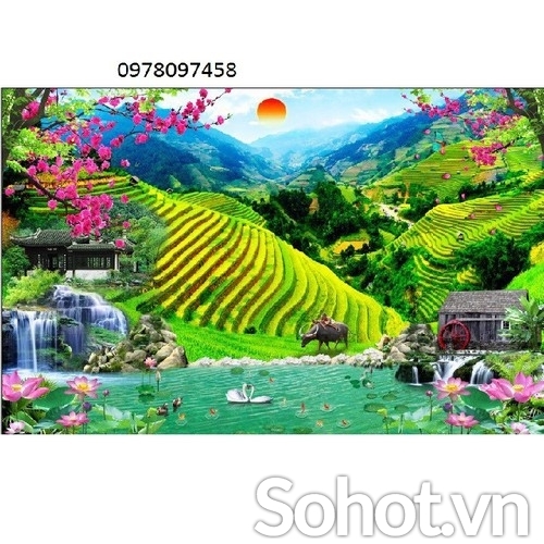 Tranh gạch men phong cảnh ruộng bậc thang