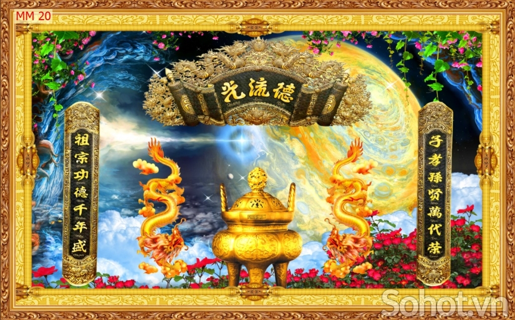 Tranh phòng thờ gia tiên - tranh câu đối
