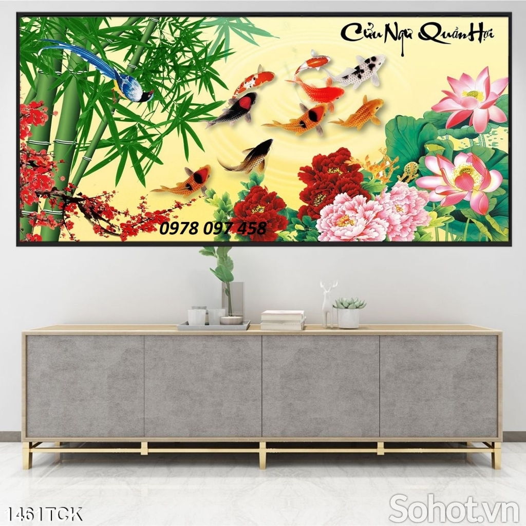 Tranh gạch men cửu ngư quần hội.