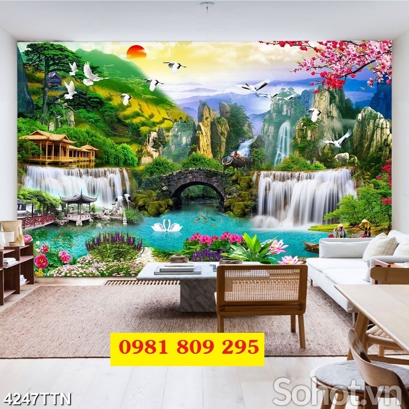 Tranh gạch men , tranh 3d sơn thủy hữu tình HS555