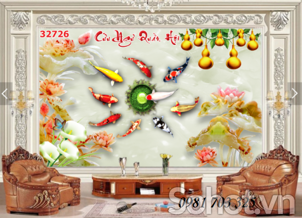 Tranh gạch 3D cá chép ốp tường