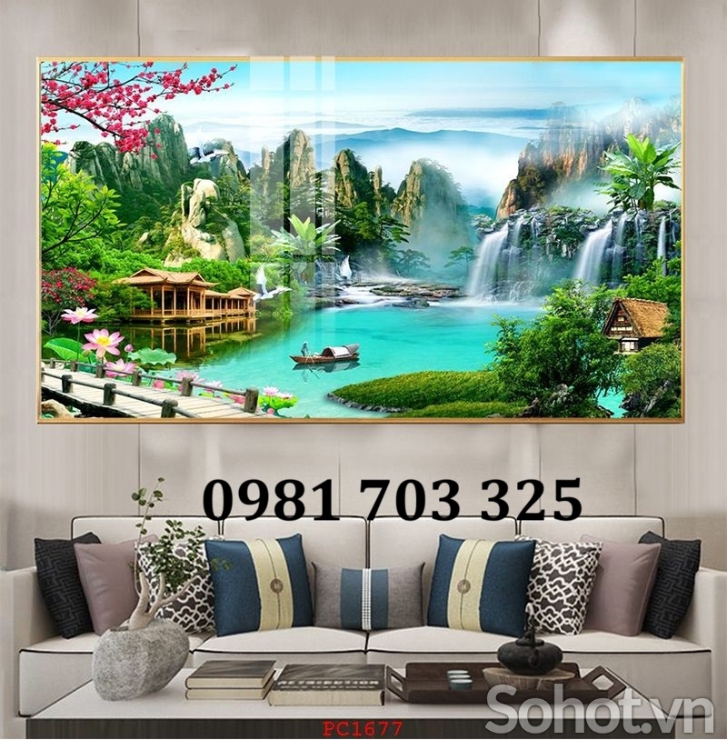 Tranh gạch phong cảnh thác nước dán tường