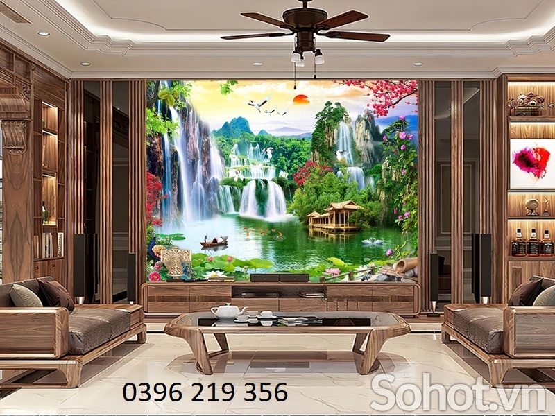 Tranh gạch 3d ốp lát Thác Nước, Sơn Thủy