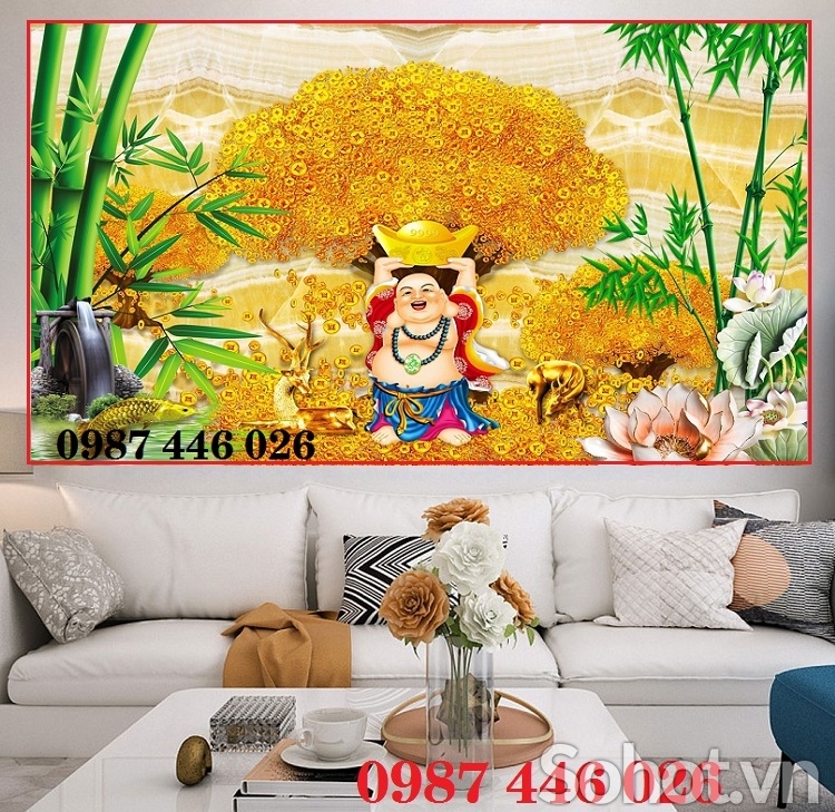 Tranh gạch men cây tiền lộc vàng HP273