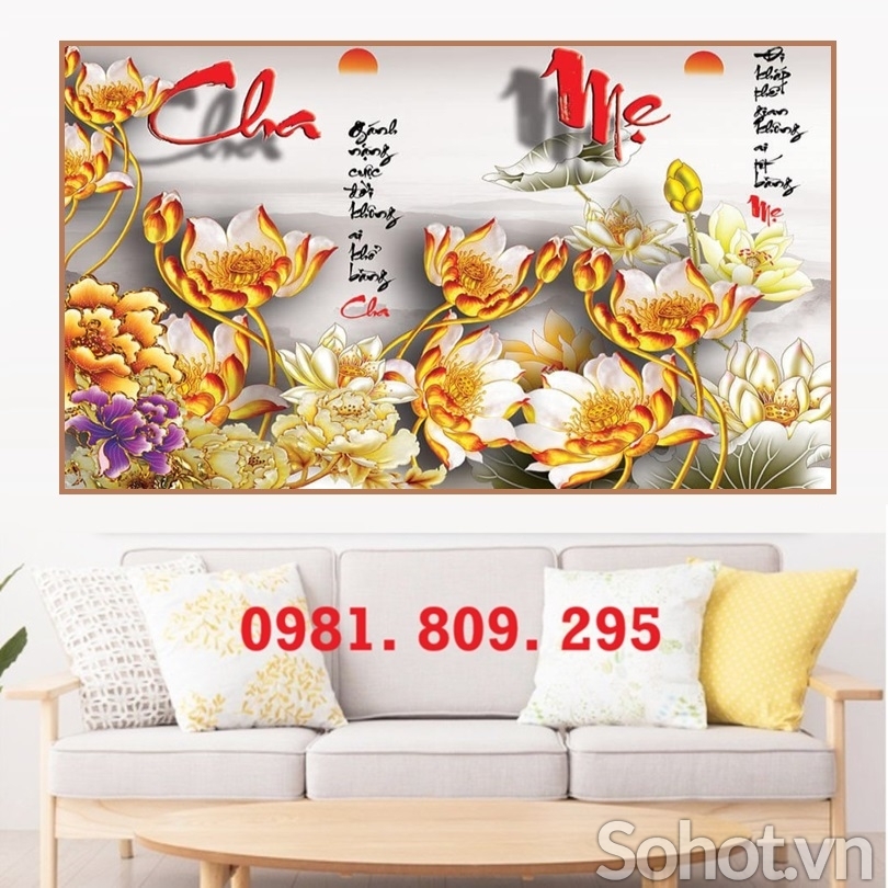 Gạch tranh hoa sen chữ cha mẹ