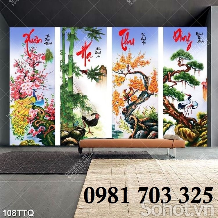 Gạch tranh tứ quý phong thủy 3