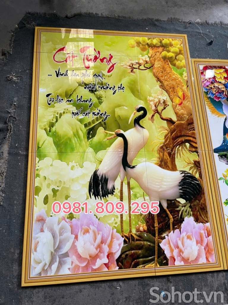Tranh gạch chim hạc 3d nghênh khách