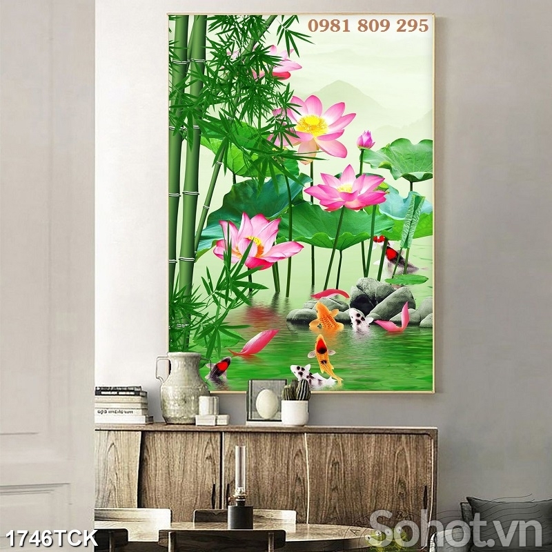 Tranh gạch 3d hoa sen - tranh gạch men
