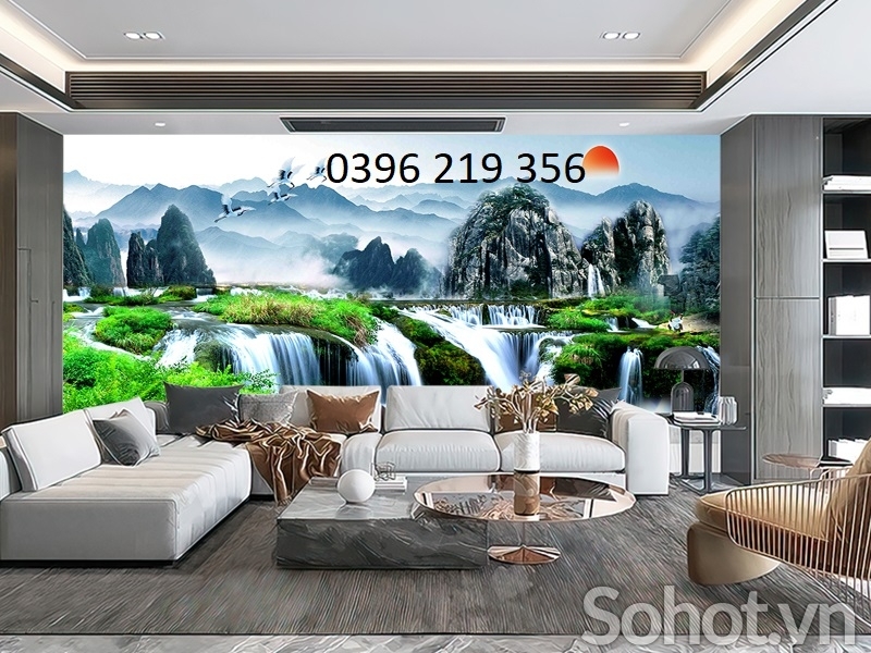 Tranh gạch 3d ốp lát Thác Nước, Sơn Thủy