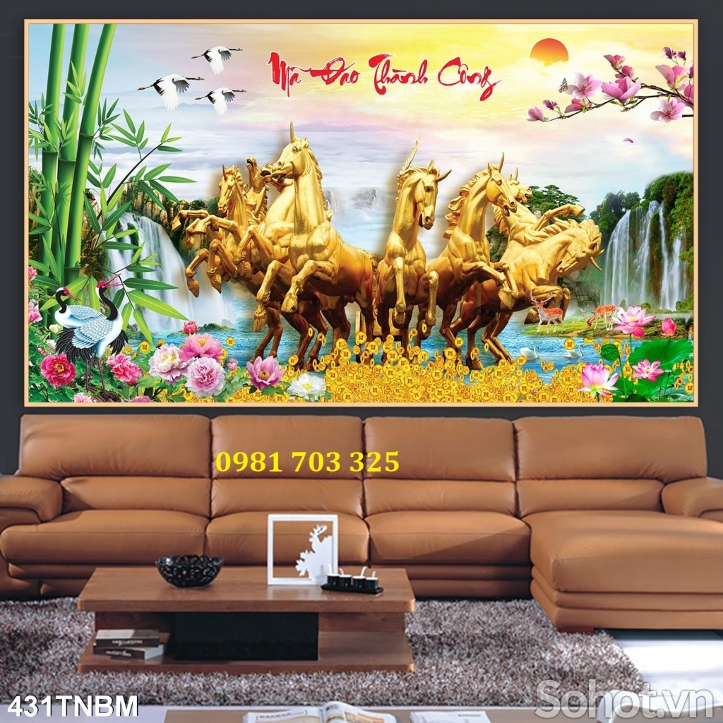Gạch men 3D bát mã dán tường phòng khách