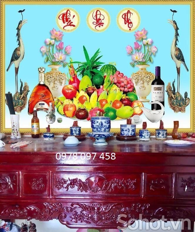 Tranh phòng thờ gia tiên - gạch tranh 3D