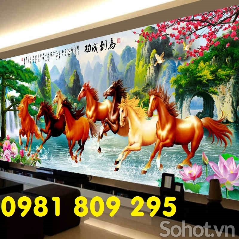 Gạch tranh ngựa - tranh ốp tường phòng khách