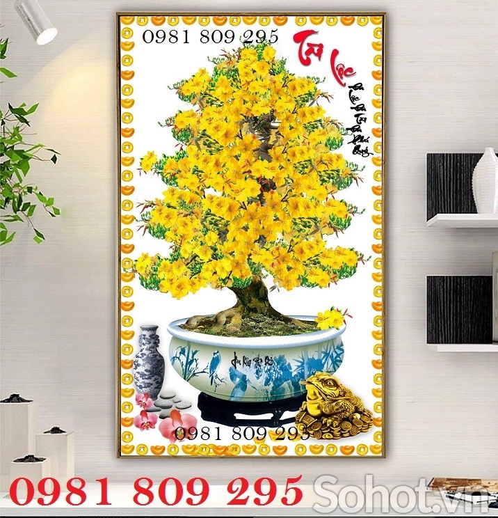 Gạch tranh trang trí hoa mai 3d khổ dọc HN888