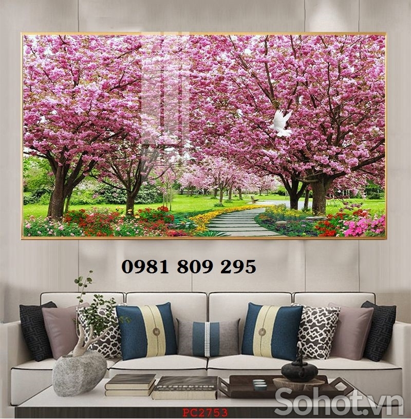 Tranh gạch ốp tường , gạch tranh hàng cây đẹp