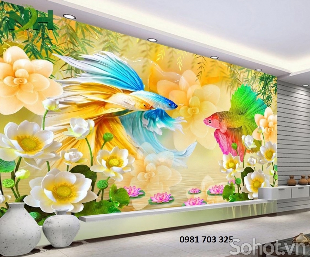 Gạch tranh cá chép-tranh gạch men ốp tường